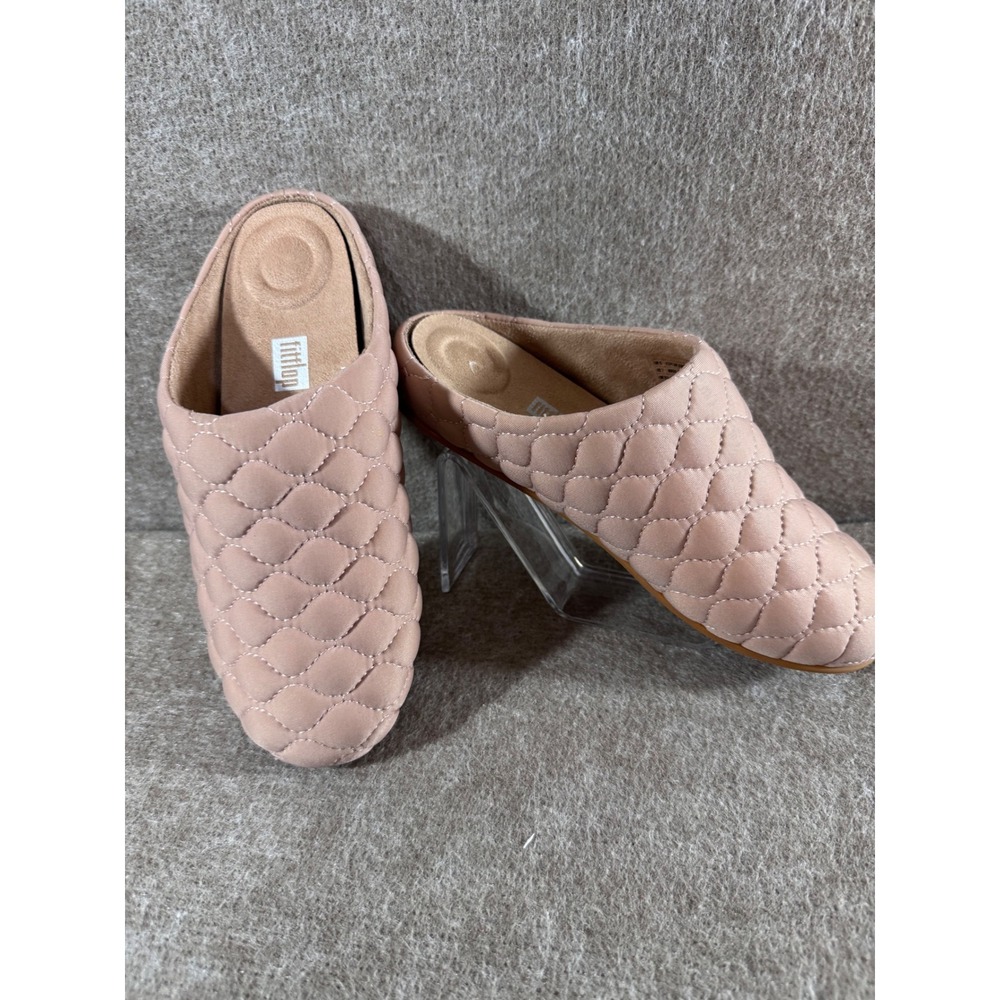 FitFlop Chrissie Padded Slippers Women 7 Quilted Beige Mules Comfort